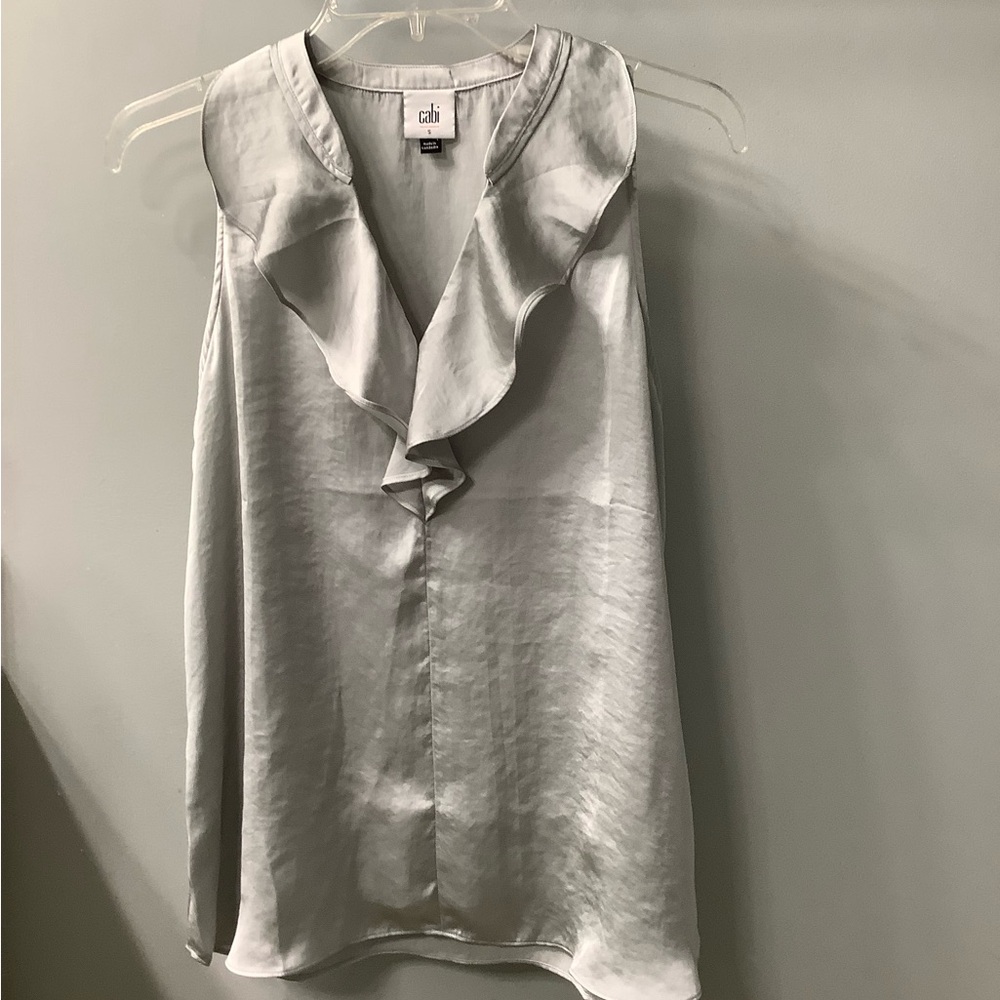 CAbi Shimmering Silver Ruffle Top Small - Picture 2 of 8